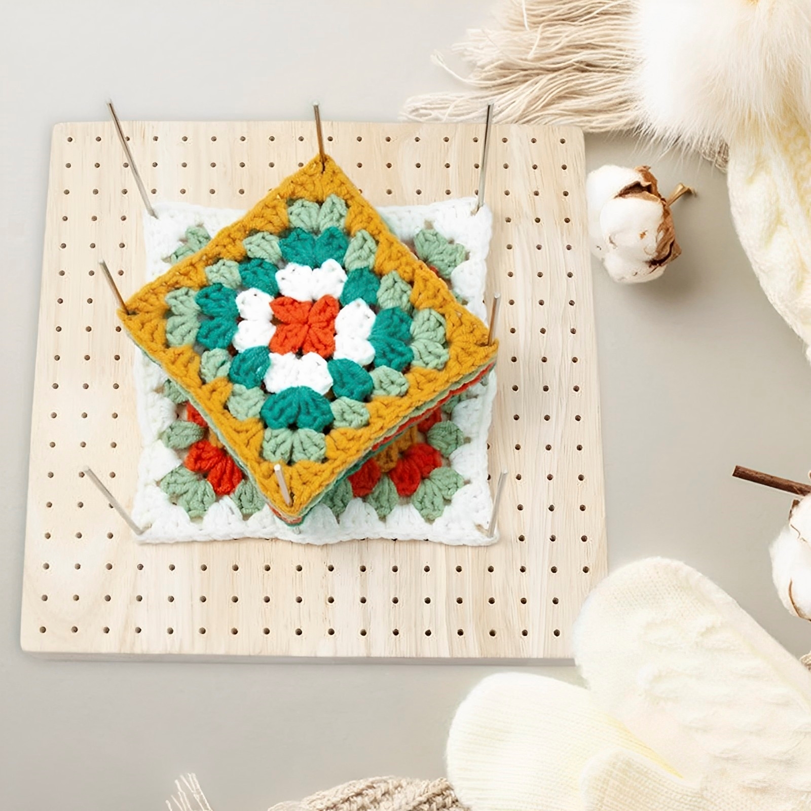 Tablero de bloqueo de madera hecho a mano Granny Square-Crochet Boards Set  para establecer obras de arte de punto de costura