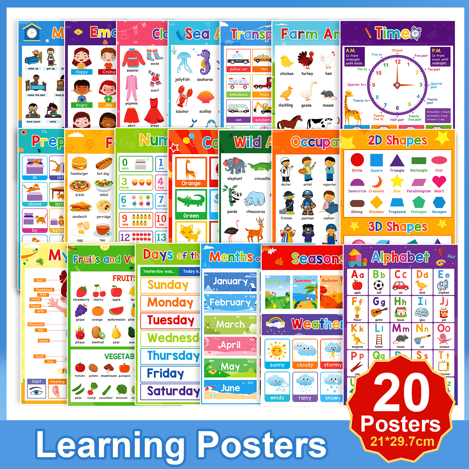 2pcs Learning Body Parts Words Preschool Classroom Decoration Posters ...