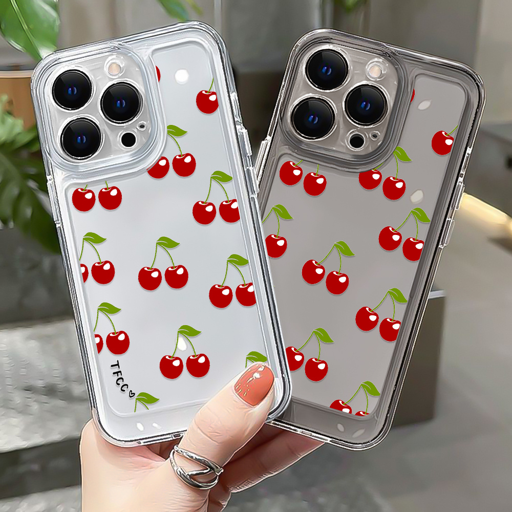 

Stylish Cherry Fruit Transparent Black Lens Phone Case For Iphone 14 Pro Max To Iphone 7 Plus