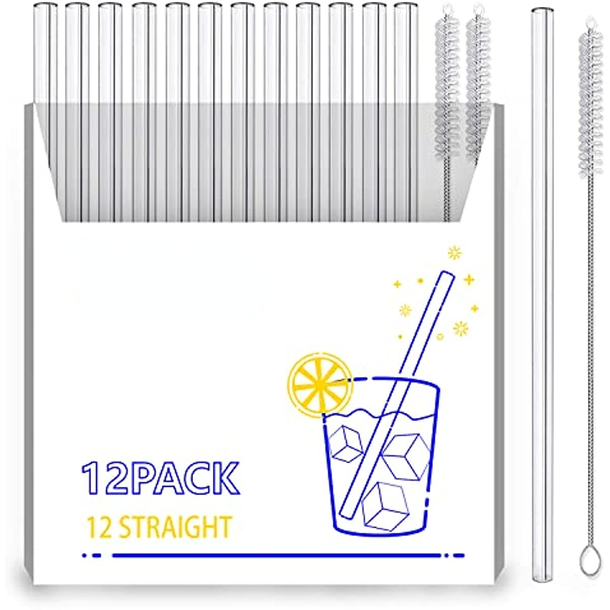 Glass Straws,14-Pack Reusable Glass Drinking Straws, Size 8.5''x10 MM