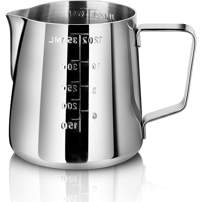 Milk Frothing Pitcher, Milk Frother Cup Stainless Steel, Espresso Steaming Pitcher 10 oz (300 ml), Size: 10oz, Silver