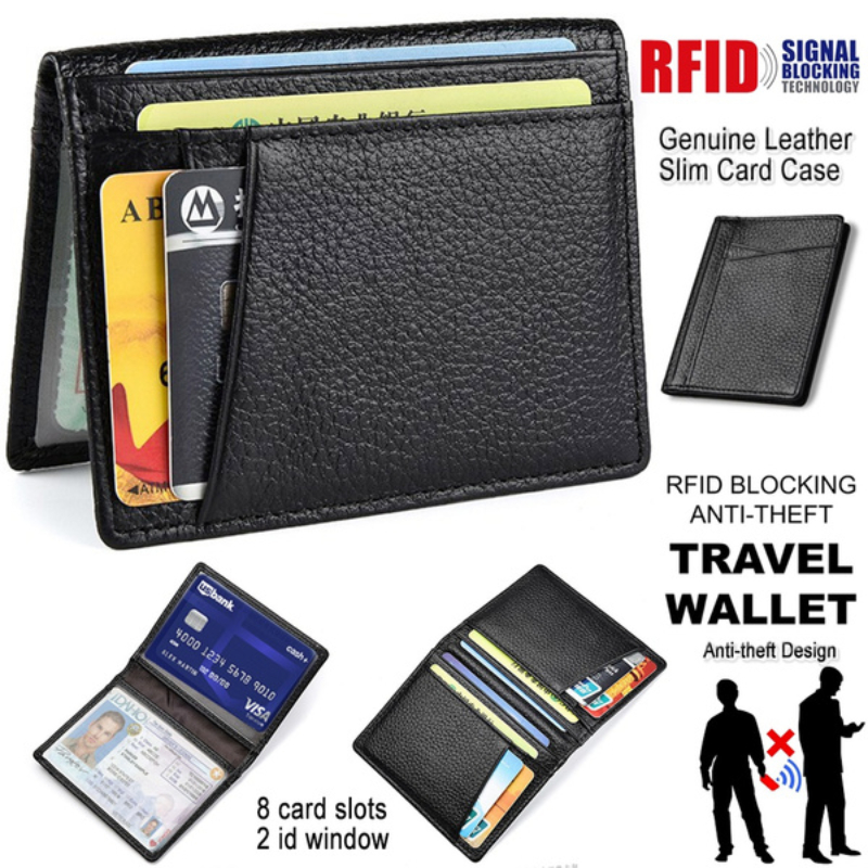 Genuine Leather RFID Blocking Wallet Coin Pocket Wallets for Men with ID  Window Credit Card Zipper Purse at  Men's Clothing store