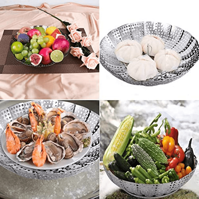  Steamer Basket Stainless Steel Vegetable Steamer Basket Folding Steamer  Insert for Veggie Fish Seafood Cooking,Premium Expandable Steam Basket to  Fit Various Size Pots