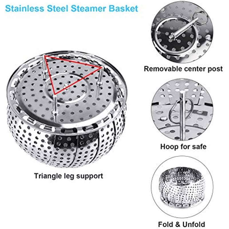 Vegetables Steamer Basket for Cooking, Folding Veggie Steamer Insert Steaming Basket Expandable to Fit Various Size Pot with Telescoping Removable
