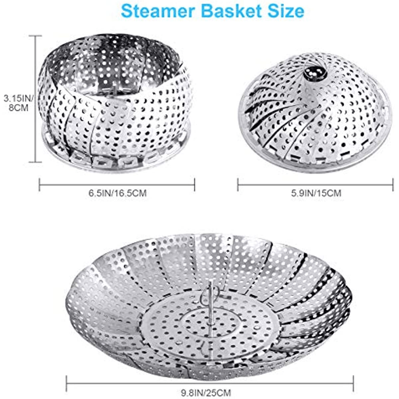 Lot-of-2-Stainless-Steel-Folding-Steamer-Steam-Vegetable-Basket-Mesh-Expandable