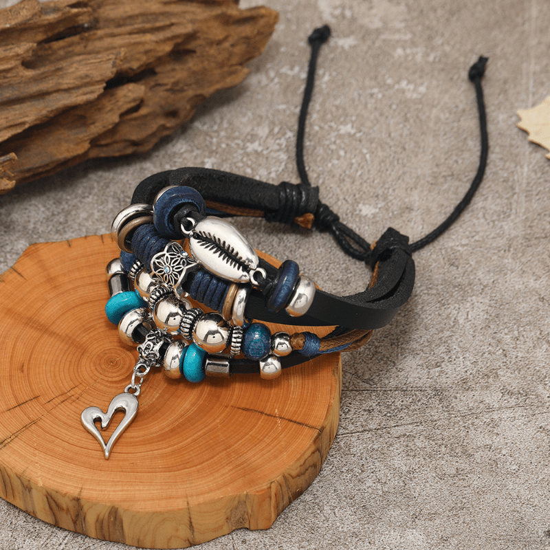 Multi Layer Leather Beaded Bracelet