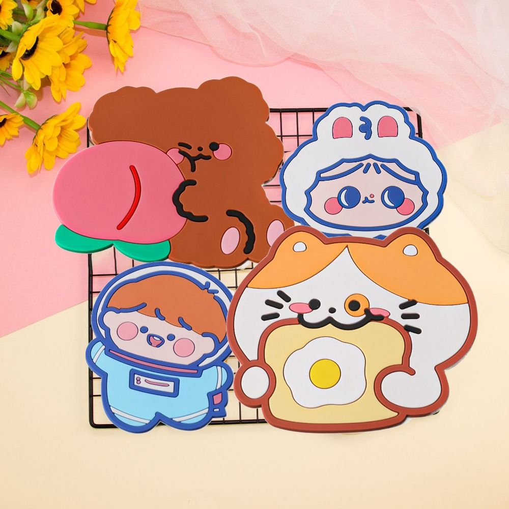 Cute Cat Silicone Coaster Kawaii Animal Shaped Insulated - Temu