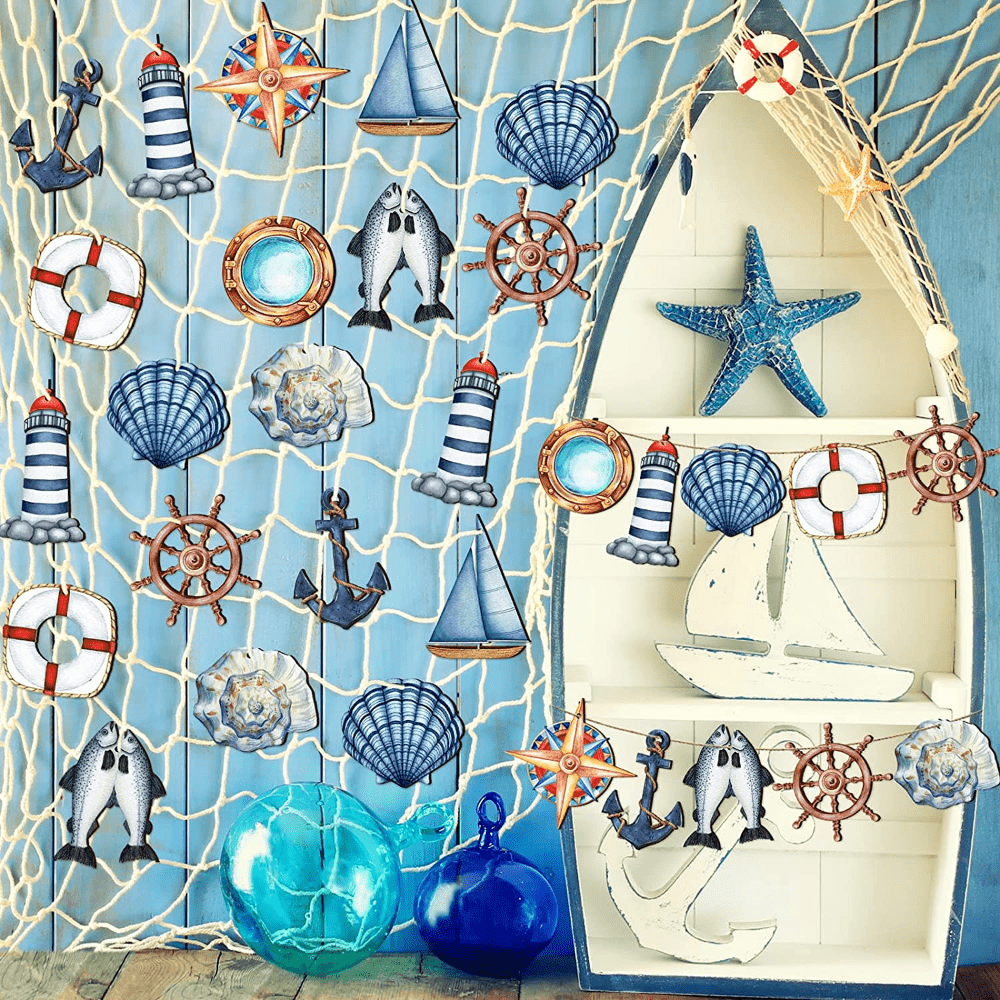 Decorative Fishing Net, Beach And Seaside Style, Wall Decoration With  Seashells, Mediterranean Style Door Decoration, Nautical Style Sticker