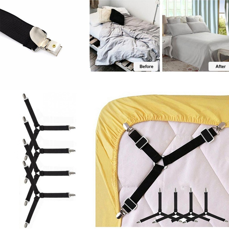 4PCS 4X Fasteners Holder Bed Mattress Triangle Straps Grippers Sheet Clips