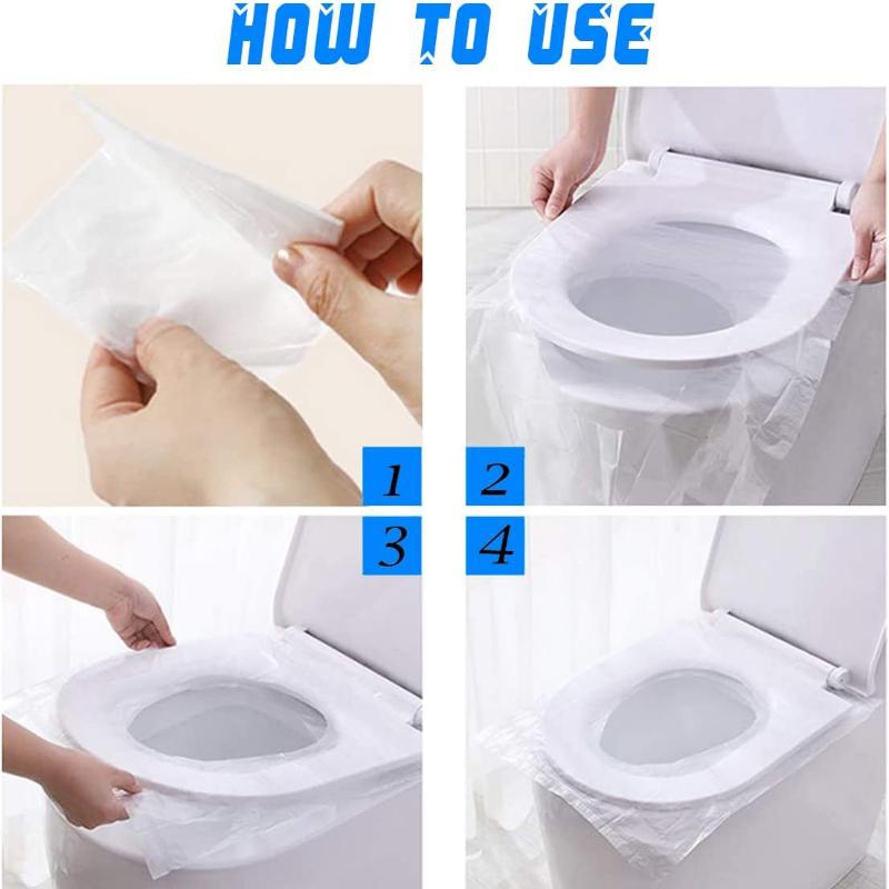 50pcs Disposable Plastic Toilet Seat Cover, Waterproof & Non Slip  Individually Wrapped For Travel, Toilet Seat Protectors, Bathroom Essential