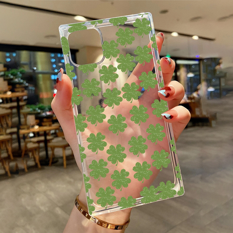 

4 Leaf Clover Graphic Pattern Anti-fall Silicon Phone Case For Iphone 14, 13, 12, 11 Pro Max, Xs Max, X, Xr, 8, 7, 6, 6s Mini, Plus
