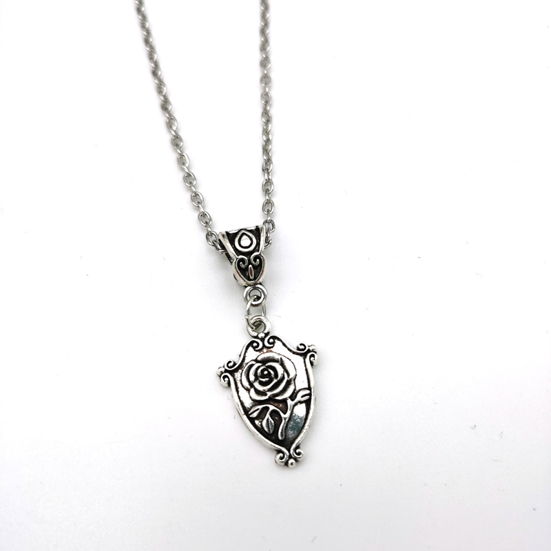 Vintage Silver Color Shield Rose Flowers Pendant Necklace - Temu