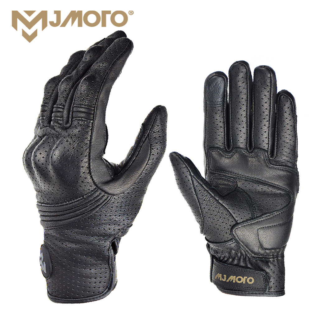 100% Goat Skin Summer Breathable Real Leather Motorcycle Gloves Touch  Operate Guantes Moto Fist Palm Protect Men Racing Motocross Gloves