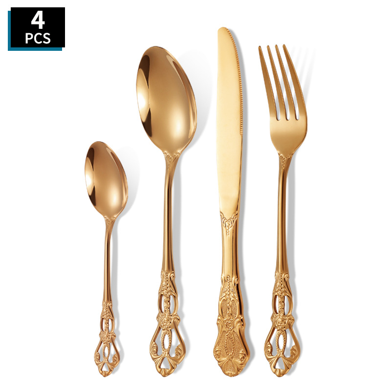 4/5PCS Gold Stainless Steel Cutlery Set Tableware Set Emerald Marble  Ceramic Handle Knife Fork Spoon Dinner Set Dessert Flatware