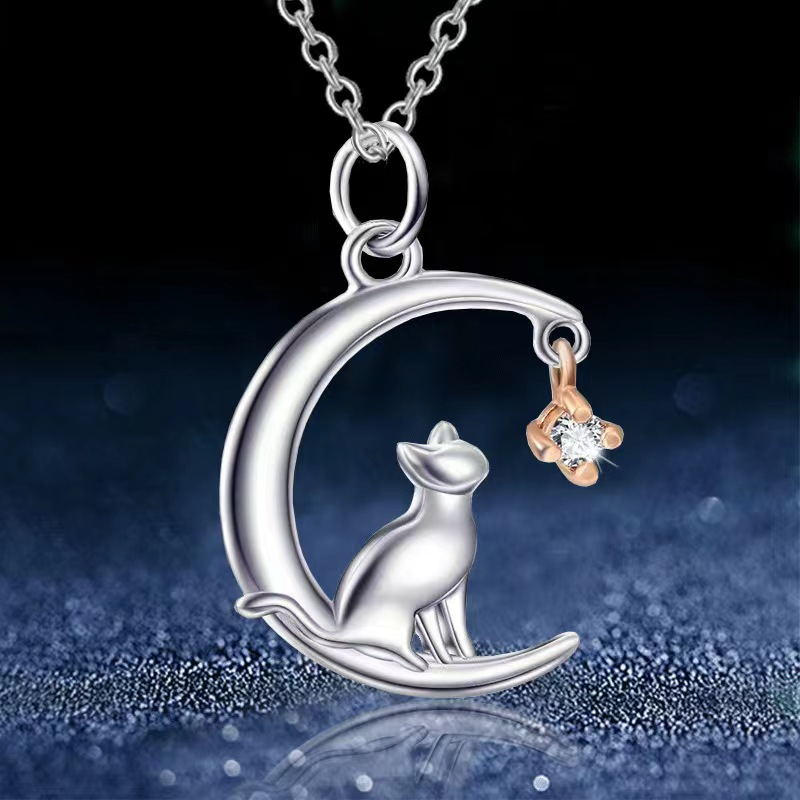 Colgante Gato Lunar Creativo Mujer Collar Plata Esterlina - Temu Chile