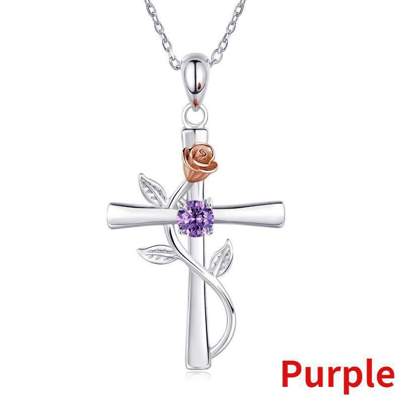creative elegant trendy cross rose pendant necklace decorative accessories for holiday birthday party girls accessories details 3