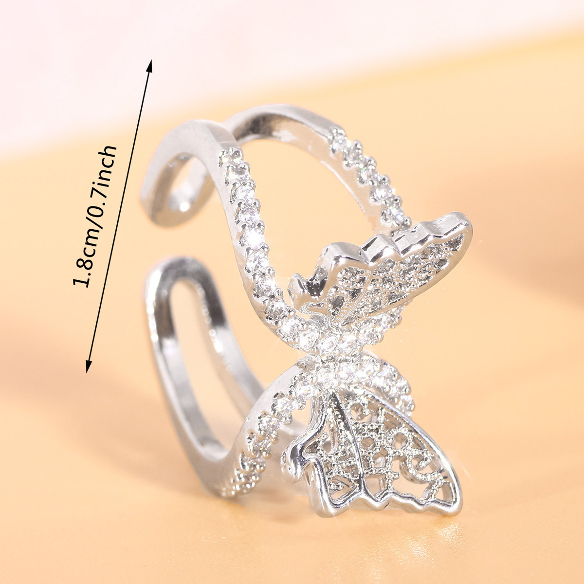 1pc Fashionable Stainless Steel Rhinestone & Butterfly Decor Ring For Women  For Daily Decoration