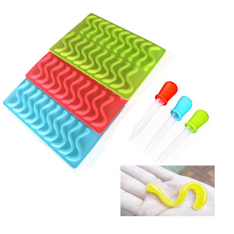 20 Cavity Silicone Gummy Snake Worms Chocolate Mold Sugar Candy