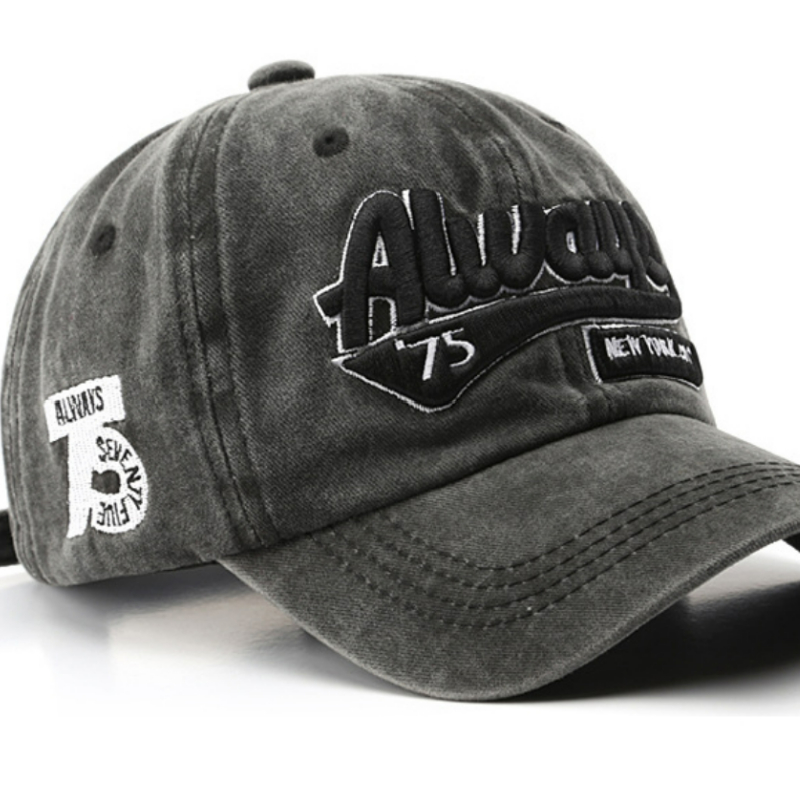 Always 75 Embroidery Baseball Cap Washed Distressed Adjustable Sun Hat Unisex