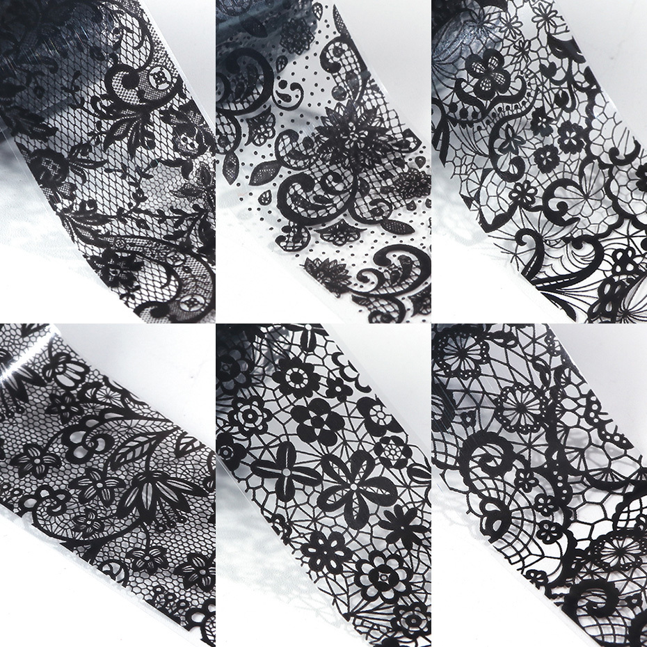 Black Lace Nail Art Foil Set Nail Transfer Decal Diy Nail - Temu