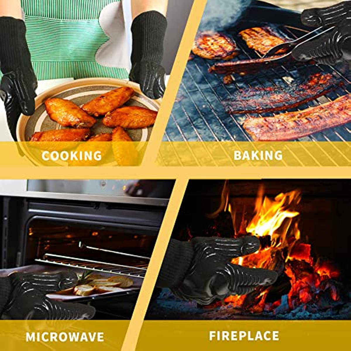 Women Bbq Grilling Gloves 2 Pack Heat Resistant Long Sleeve Oven Mitts  Fireplac