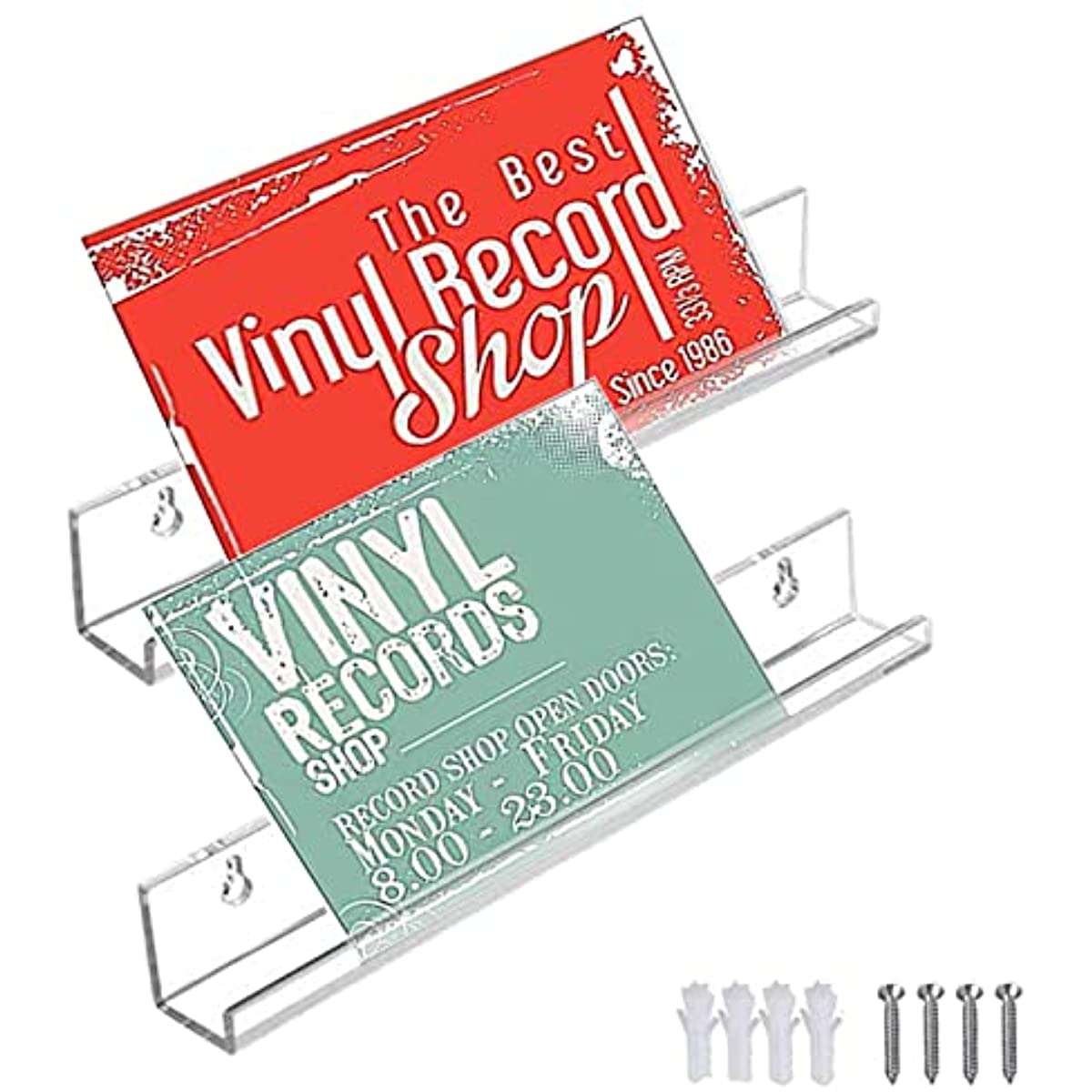 Vinyl Record Wall Mount-2 Pack | No Wall Damage | Floating Shelf | Black &  White Album Holder | Display Your Best LPs