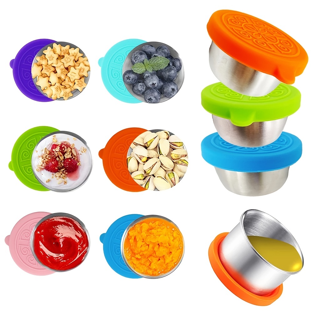 2PCS Stainless Steel Dipping Sauce Cups with Silicone Lid Food Storage  Container