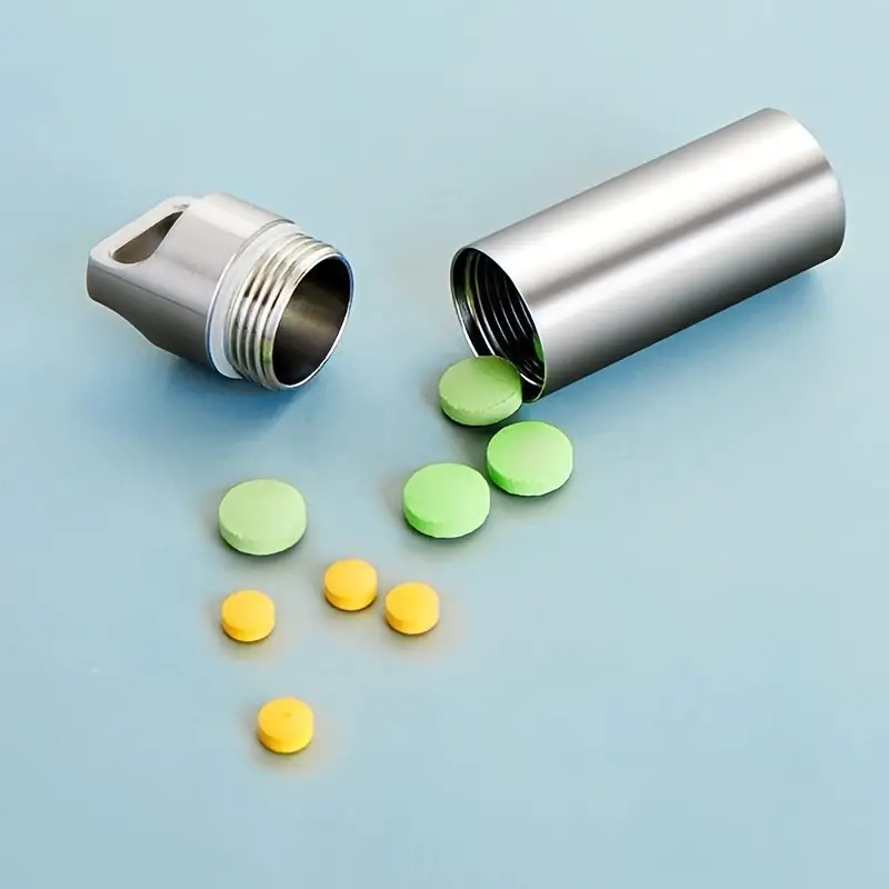 Keychain Pill Holder Mini Stainless Steel Pill Bottle Edc - Temu
