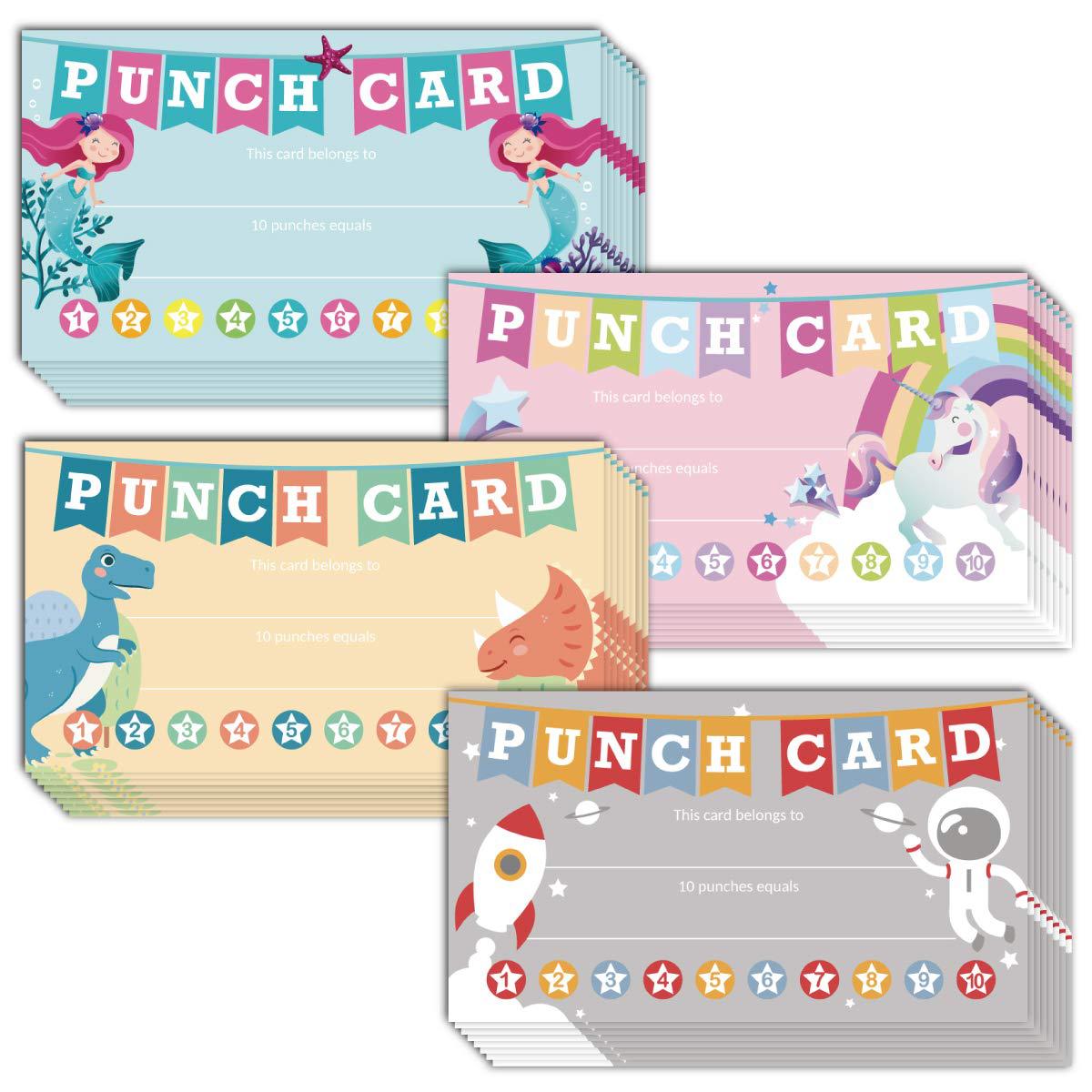50Pcs/Set Kids Reward Cards Cartoon Animals Punch Cards for