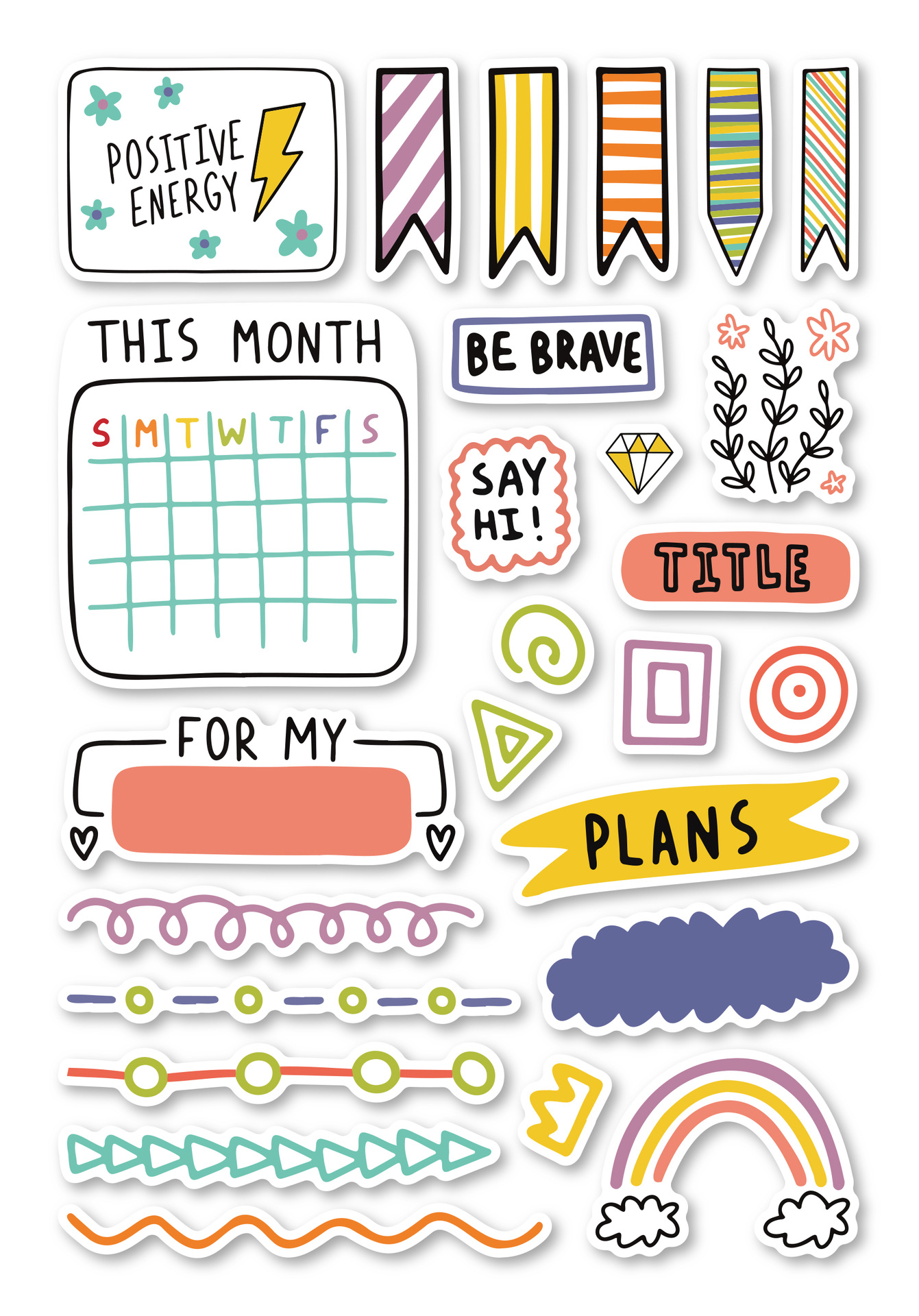 Bullet journal hand drawn element set, sticker, planner label