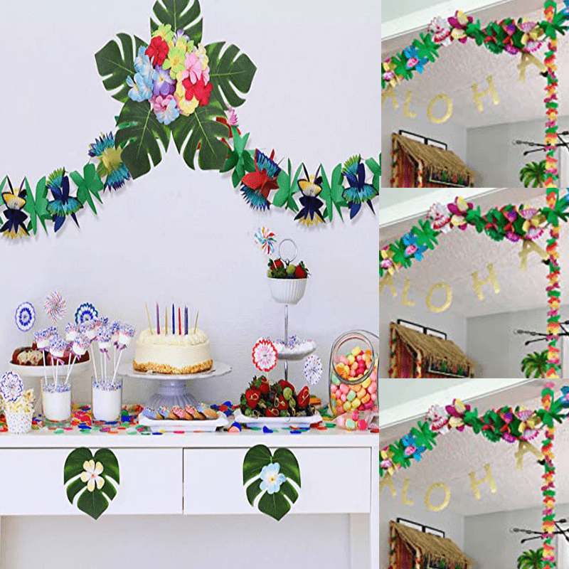 2 Packs, Tropical Paper Flower Garland Decorations, Tissue Flower Banner  For Hawaiian Luau Summer * Bar Tropical Party Decor Hawaiian Party Paper F