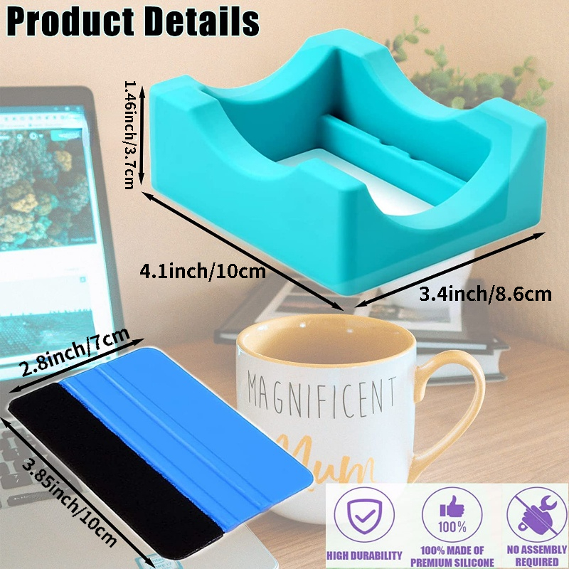 Small Silicone Cup Cradle for Crafting,Tumbler Holder with Built-in Slot  and Felt Edge Squeegee, Use to Apply Vinyl Decals for Mug Beer Can and  Glass
