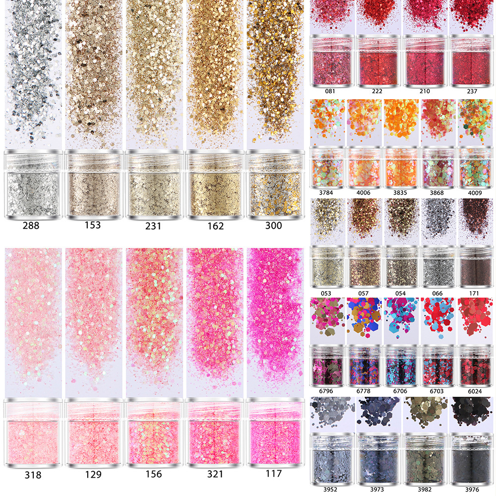 10G Mixed Colorful Hexagon Chunky Glitter for Resin Shiny Nails