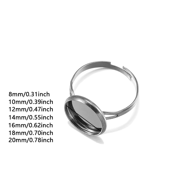 12 Silver Plated Adjustable Ring Blanks with 16mm Pad