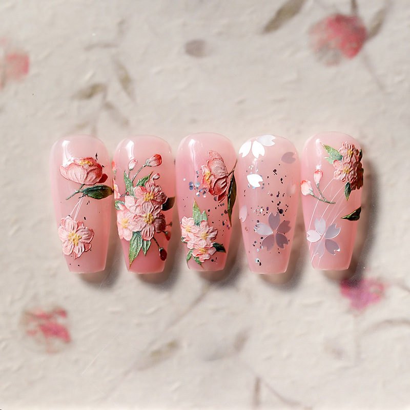 Flower Nail Art Stickers Cherry Blossom Nail Art Stickers Spring Nail Art  Supplies French Nail Accessories Holographic Pink Flower Nail Decorations