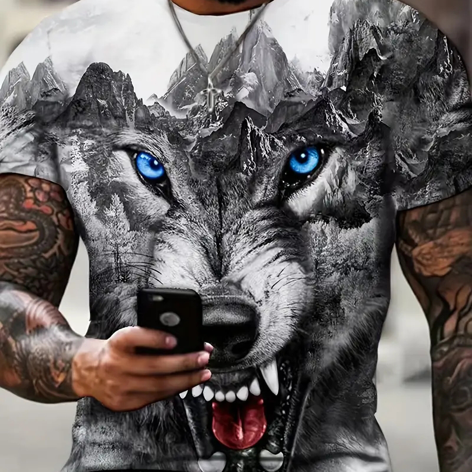 Stylish 3D Digital Mountain & Wolf Pattern Print Graphic T-shirts, Causal  Tees, Short Sleeves Comfortable Pullover Tops, Men's Summer Clothing