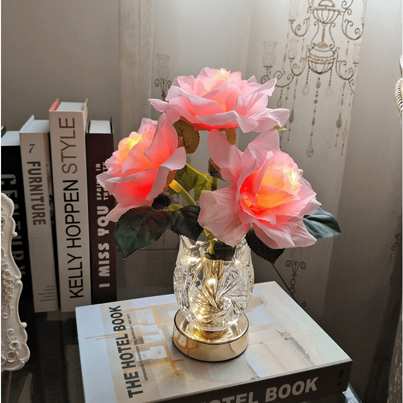1pc LED Champagne Rose Night Light Ambiance Sense Creative Table Lamp Rose Lamp Ornament Decorative Bedroom Romantic Gift details 2