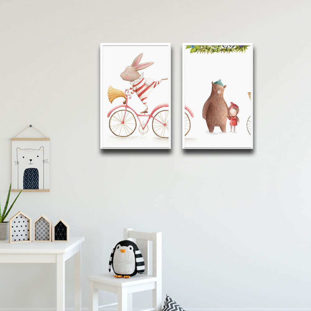 1pc cute cartoon animal bunny bear wall art poster print canvas waterproof living bedroom kids room home decor no frame