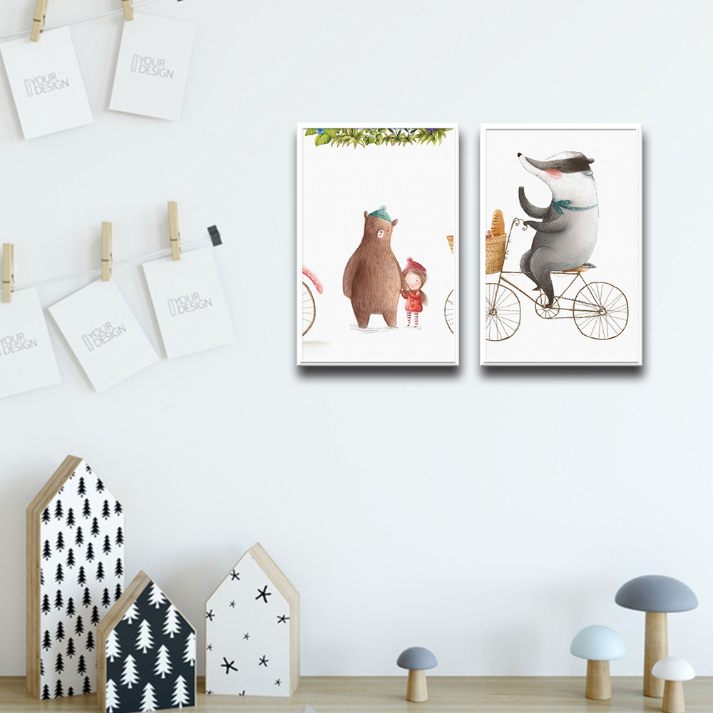1pc cute cartoon animal bunny bear wall art poster print canvas waterproof living bedroom kids room home decor no frame