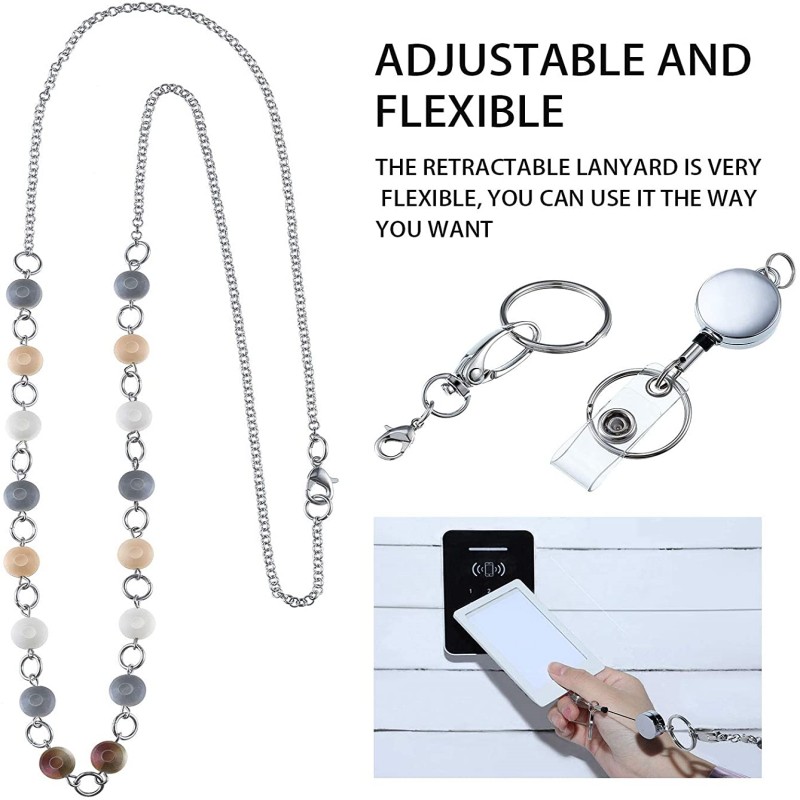 Retractable Id Badge Lanyard Necklace Stainless Steel Beaded - Temu