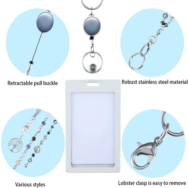 Retractable Badge Reel Lanyard ID Card Holders Stainless Steel Chain  Necklaces Keychain Clip for Women Men Employee Wholesale