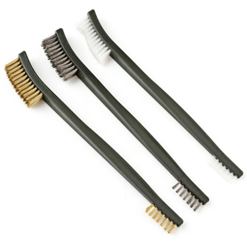 Wire Brush, 3pcs Stove Cleaning Brush + 1pc Scraper Tool Set Deep Cleaning Nylon/Brass/Stainless Steel Bristles with Curved Handle Grip for Rust