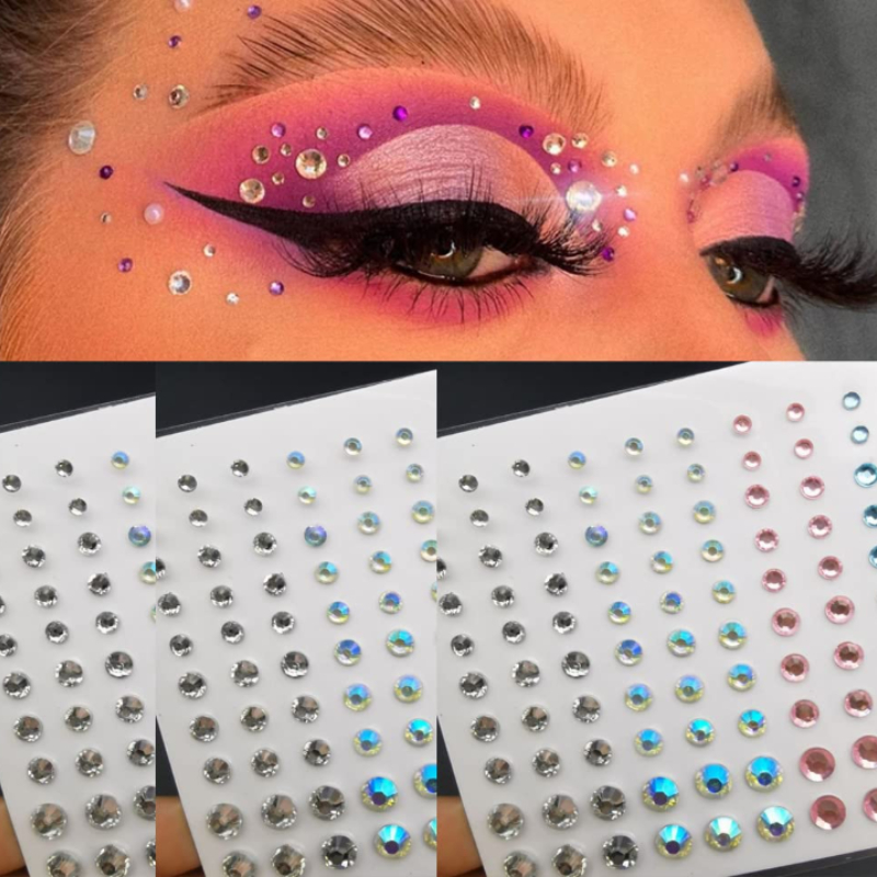 400 PCS Eye Gems Face Jewels Body Stickers Rhinestones for Makeup Stick on  Crystal Rainbow Gem Self Adhesive Heart Star Diamonds Festival Accessory