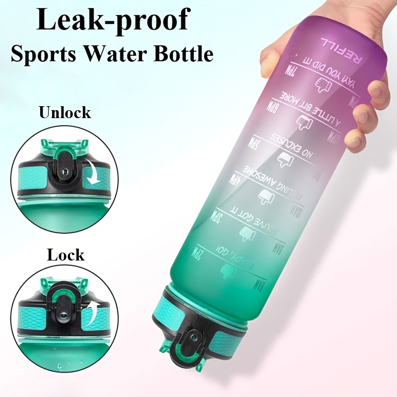 1pc Simple Modern Gradient Color Plastic Sports Water Bottle With Lock  Buckle And Large Capacity For Cold Drinks