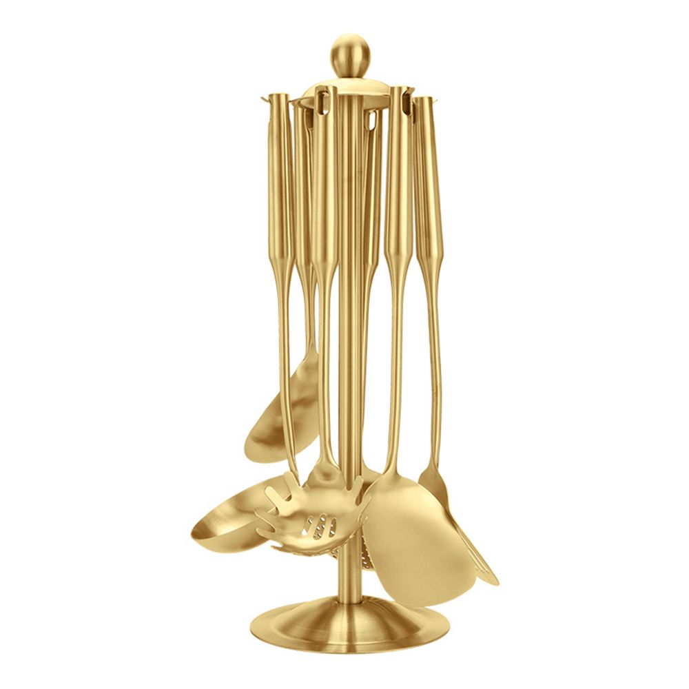 A set of golden Color stainless steel kitchen utensils