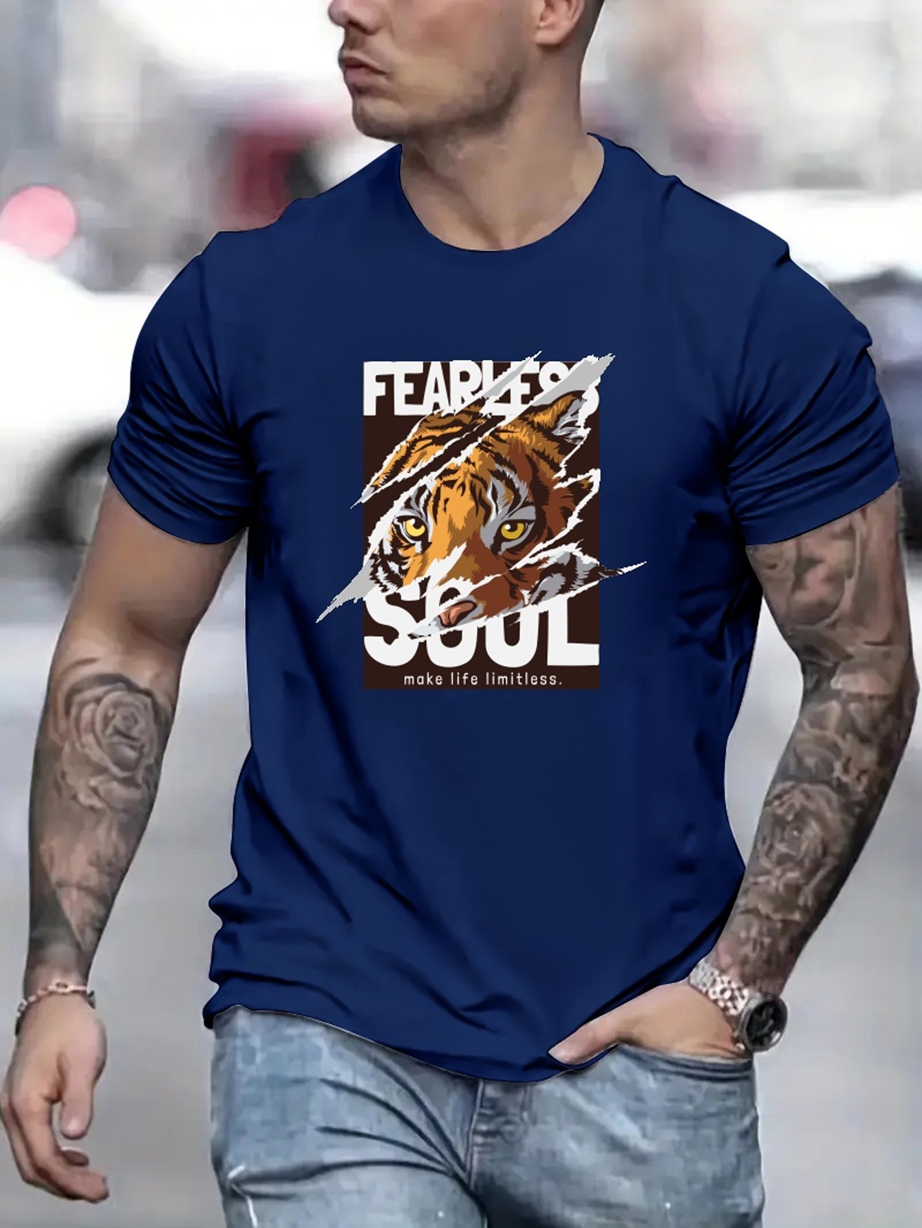  Fearless Tiger Design T-Shirt : Clothing, Shoes & Jewelry