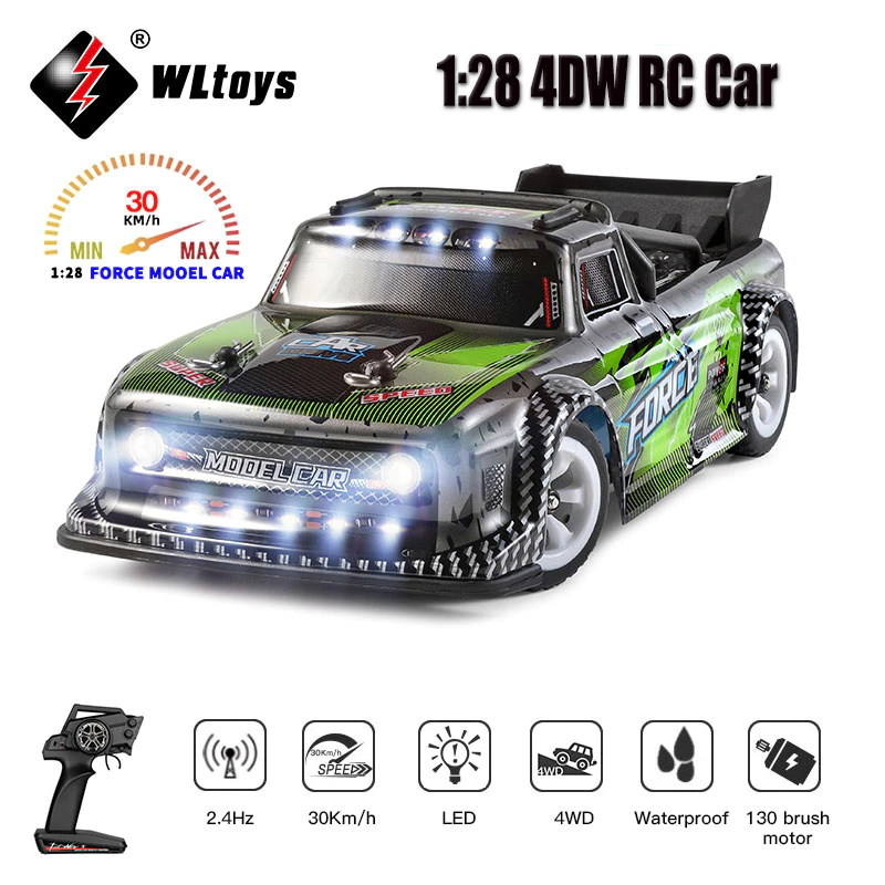 Coche de control remoto RC Drift Car 2.4GHz escala 1:24 4WD 15KM/H Vehículo  alto con luces LED, baterías y neumáticos a la deriva, autos de juguete