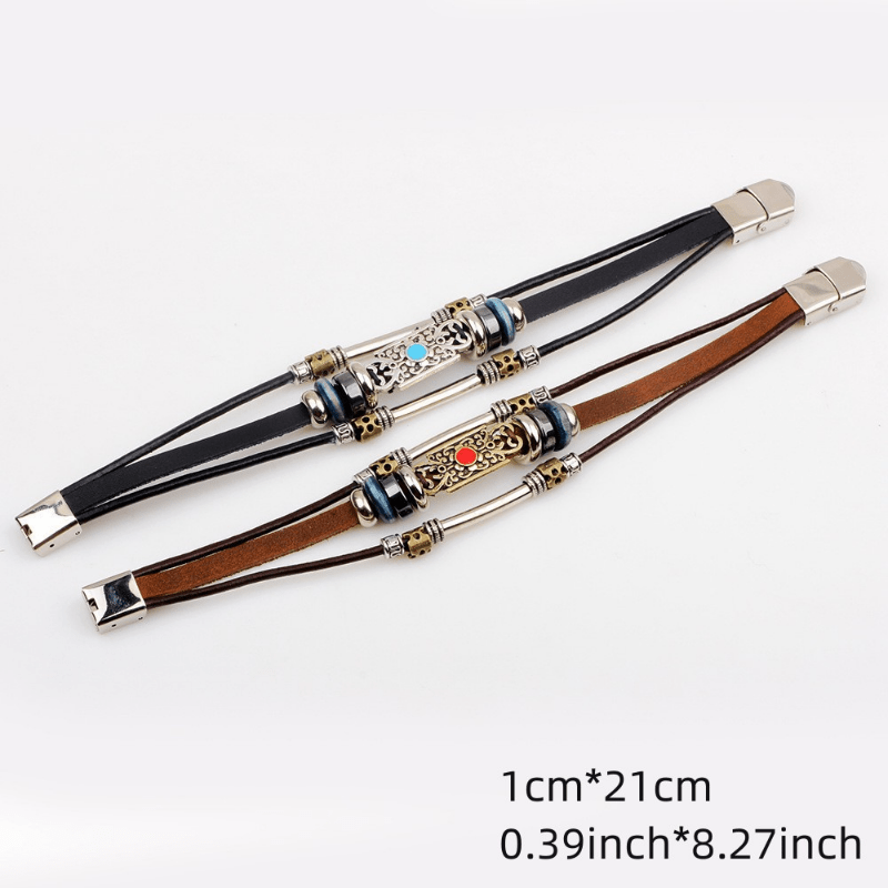 Men's Beaded Bracelet Retro Leather Layer