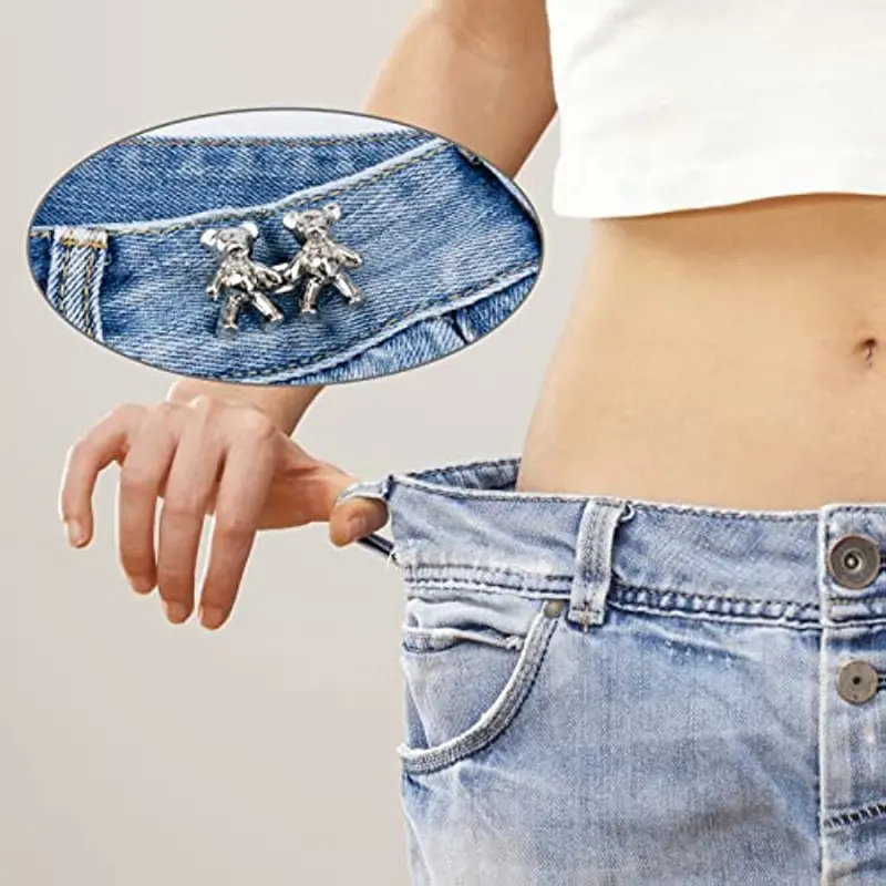 Cute Bear Button Pin Jeans Seamless Fit No Tools Instant - Temu United  Kingdom