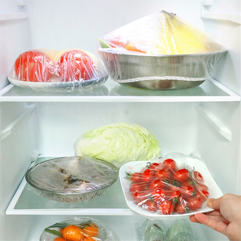 100pcs Disposable Food Cover Plastic Wrap Elastic Food Lids For Fruit Bowls  Cups Caps Storage Kitchen Fresh Keeping Saver Bag